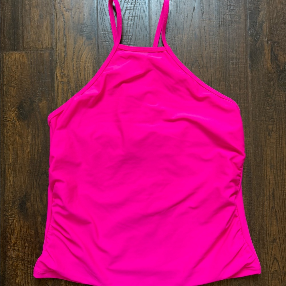 Vibrant Pink Ruched Sleeveless Bikini Top